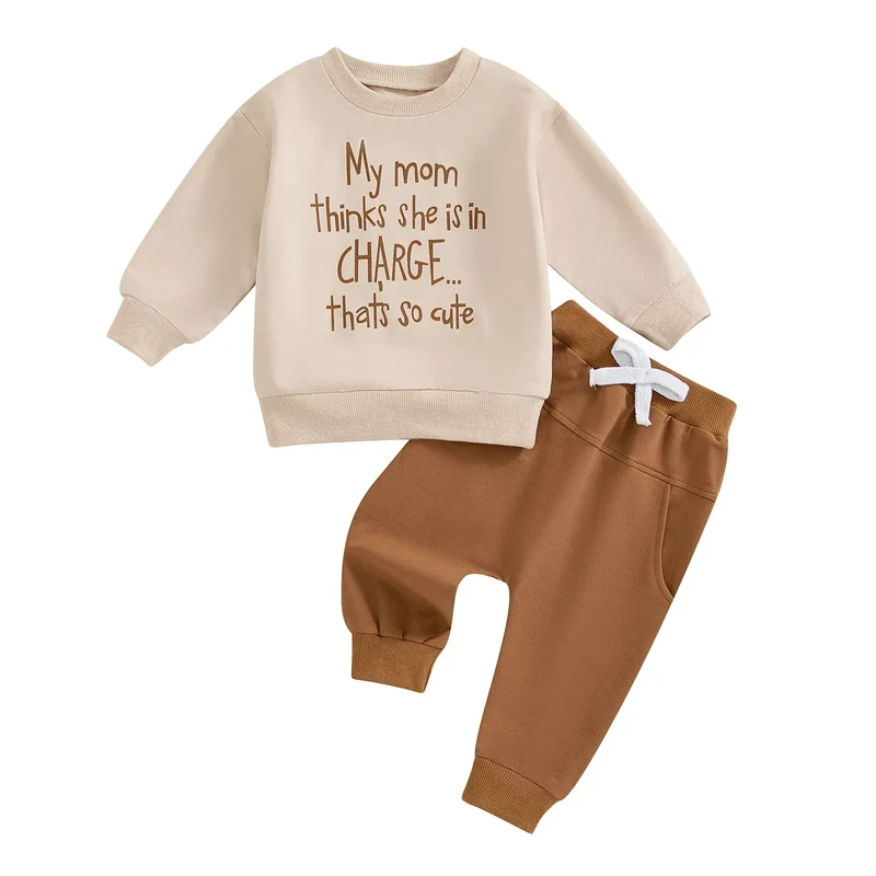 0-3Y Baby Boys Autumn Winter Clothes Set Kids Long Sleeve Letter Print Pullover Tops Sweatshirt Pants Toddler Casual Outfits