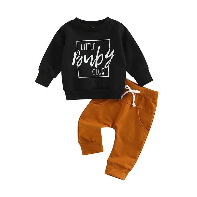 0-3Y Baby Boys Autumn Winter Clothes Set Kids Long Sleeve Letter Print Pullover Tops Sweatshirt Pants Toddler Casual Outfits