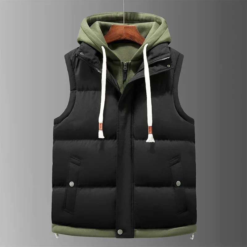 Unisex Fashion Hooded Vests Jacket Sleeveless Vest Autumn Thermal Soft Vests Casual Coats Male Cotton Men's Vest Men Thicken