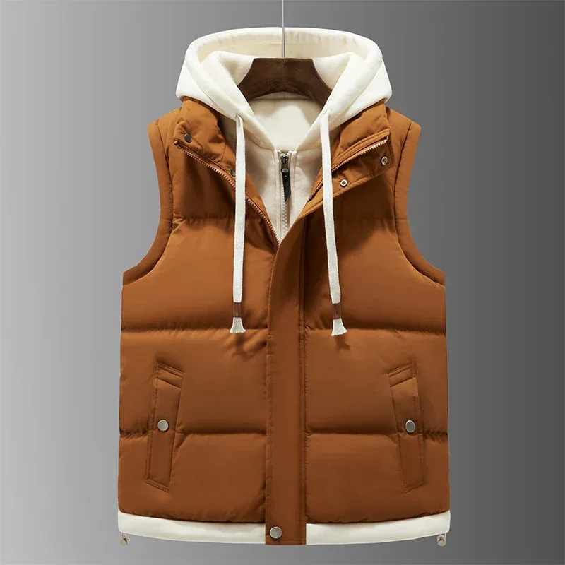 Unisex Fashion Hooded Vests Jacket Sleeveless Vest Autumn Thermal Soft Vests Casual Coats Male Cotton Men's Vest Men Thicken