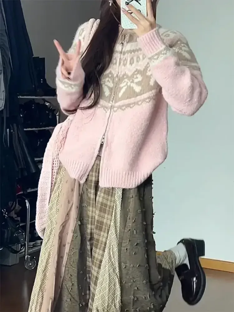 Cardigan Women Sweet Preppy Style Sweater Jacquard Knitted Soft Gentle Stylish Autumn Winter Outwear All-match Harajuku Chic