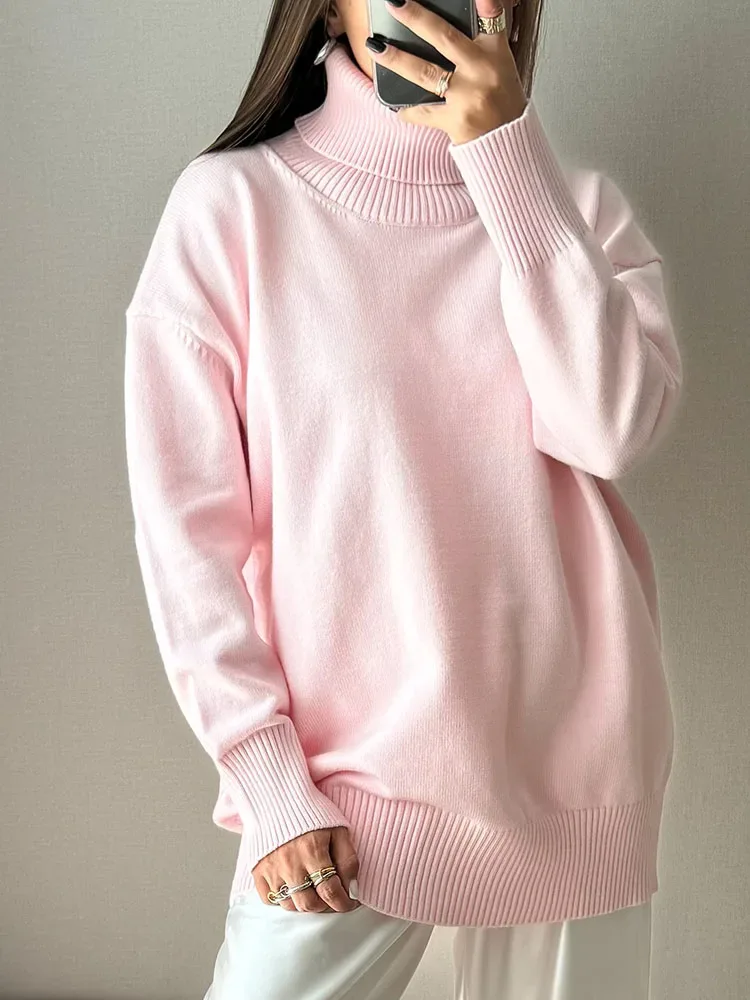 Winter Pink Turtleneck Sweaters Women Oversized Autumn Warm Women's Jumper Loose Basic White Turtleneck For Women Pullovers