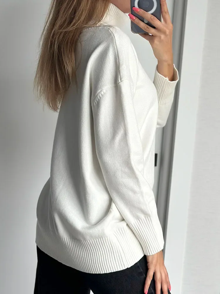 Winter Pink Turtleneck Sweaters Women Oversized Autumn Warm Women's Jumper Loose Basic White Turtleneck For Women Pullovers