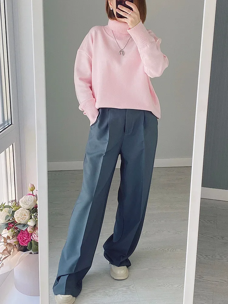 Winter Pink Turtleneck Sweaters Women Oversized Autumn Warm Women's Jumper Loose Basic White Turtleneck For Women Pullovers