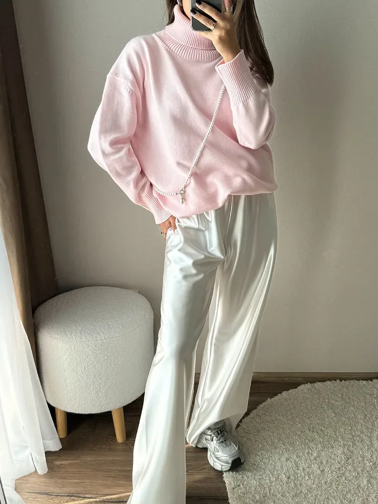 Winter Pink Turtleneck Sweaters Women Oversized Autumn Warm Women's Jumper Loose Basic White Turtleneck For Women Pullovers