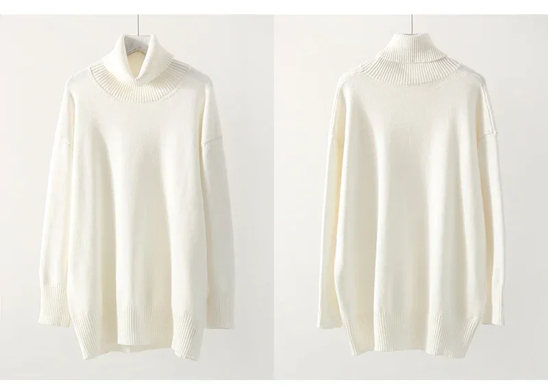 Winter Pink Turtleneck Sweaters Women Oversized Autumn Warm Women's Jumper Loose Basic White Turtleneck For Women Pullovers