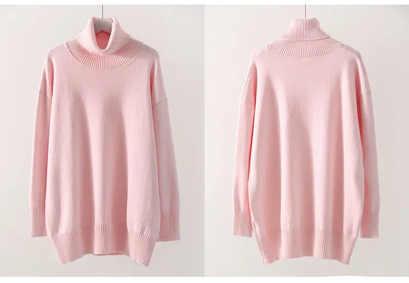 Winter Pink Turtleneck Sweaters Women Oversized Autumn Warm Women's Jumper Loose Basic White Turtleneck For Women Pullovers