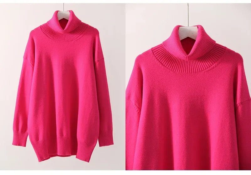 Winter Pink Turtleneck Sweaters Women Oversized Autumn Warm Women's Jumper Loose Basic White Turtleneck For Women Pullovers