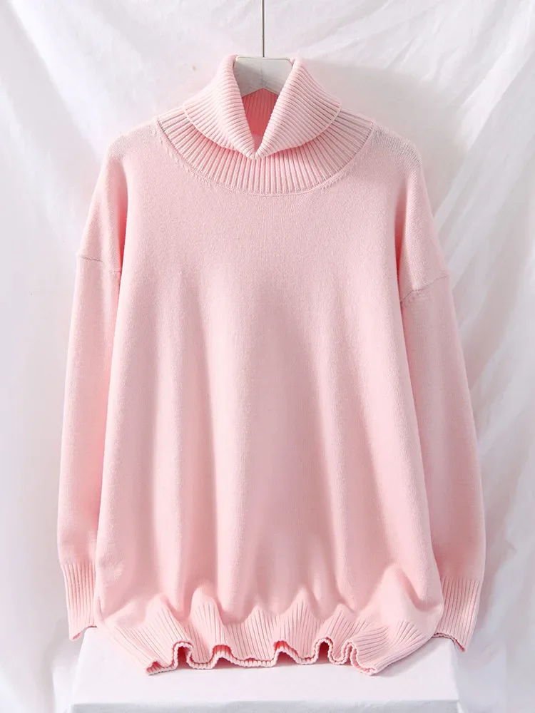 Winter Pink Turtleneck Sweaters Women Oversized Autumn Warm Women's Jumper Loose Basic White Turtleneck For Women Pullovers