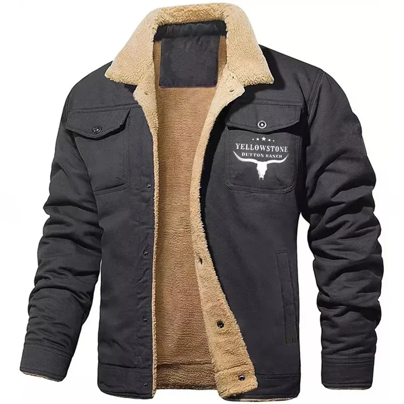 Autumn Winter Nw Men's Fleece Jacket Plush Thick Cotton Outerwear Letter Pattern Print Casual Clothing Men Windbreaker Coat