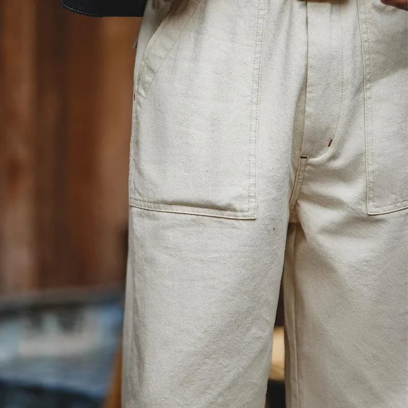 Maden Retro Cotton Seed Shell White Denim Jeans 11.2OZ Loose Straight Long Pants Cargo Pants Sweatpants Men Causal Trousers