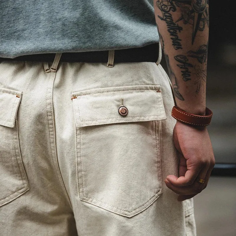 Maden Retro Cotton Seed Shell White Denim Jeans 11.2OZ Loose Straight Long Pants Cargo Pants Sweatpants Men Causal Trousers
