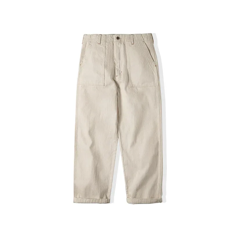 Maden Retro Cotton Seed Shell White Denim Jeans 11.2OZ Loose Straight Long Pants Cargo Pants Sweatpants Men Causal Trousers