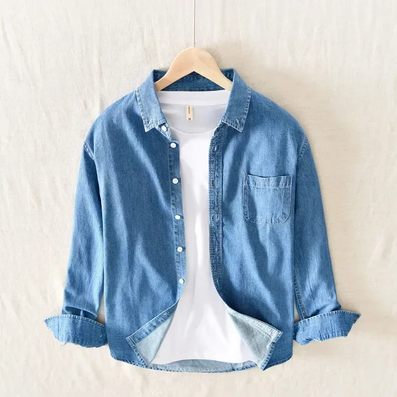 Autumn New Men's Denim Shirt Cotton Classic Style Fashion Trendy Loose Denim Long Sleeve Shirt 3 Colors Brand Clothing Male