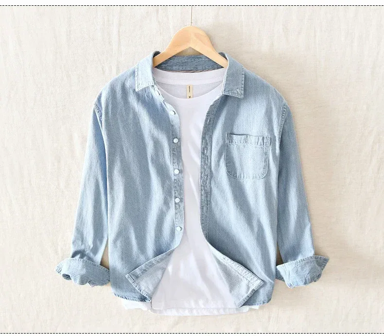 Autumn New Men's Denim Shirt Cotton Classic Style Fashion Trendy Loose Denim Long Sleeve Shirt 3 Colors Brand Clothing Male