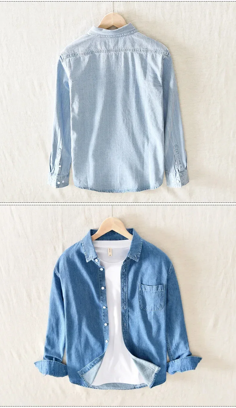 Autumn New Men's Denim Shirt Cotton Classic Style Fashion Trendy Loose Denim Long Sleeve Shirt 3 Colors Brand Clothing Male