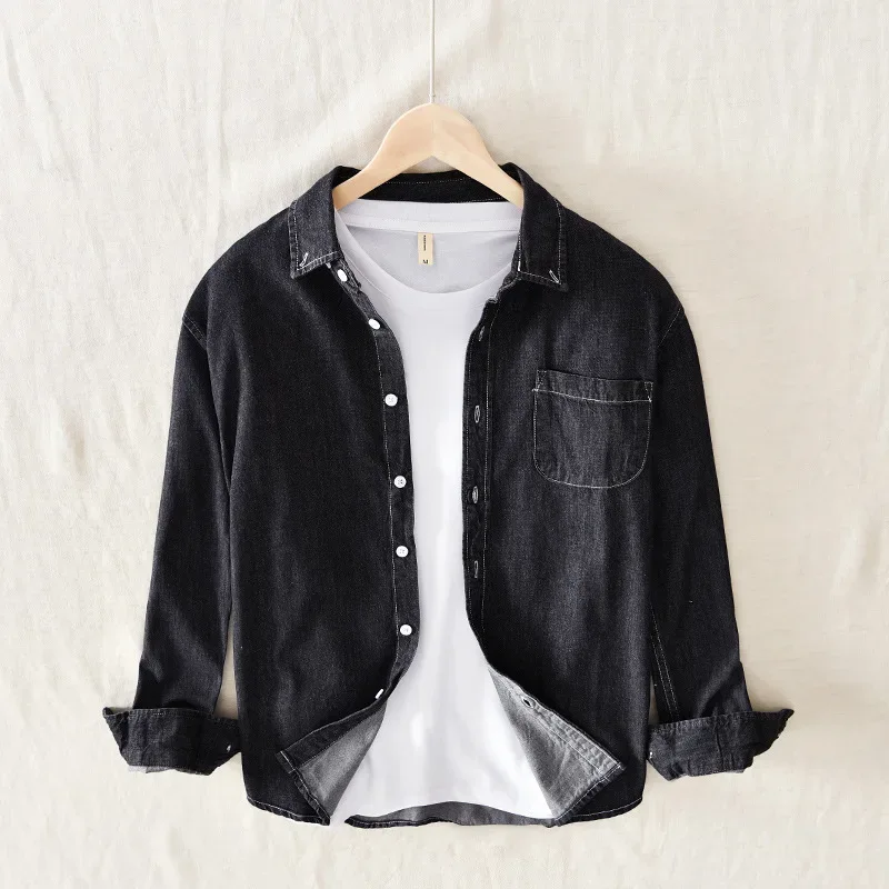 Autumn New Men's Denim Shirt Cotton Classic Style Fashion Trendy Loose Denim Long Sleeve Shirt 3 Colors Brand Clothing Male