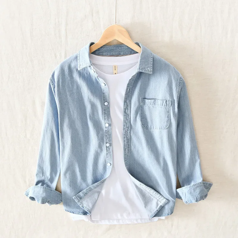 Autumn New Men's Denim Shirt Cotton Classic Style Fashion Trendy Loose Denim Long Sleeve Shirt 3 Colors Brand Clothing Male