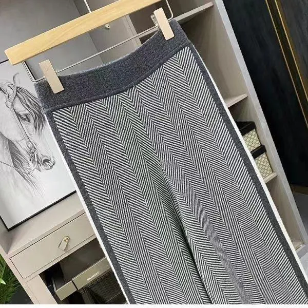 Women Drawstring Wide Leg Warm Thick Knit Pants Fall Winter Loose Casual Straight Korean Harajuku High Waist Trousers R94