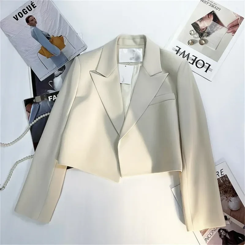 Spring Autumn New Blazers for Women Korean No Button Cropped Suits Jacket Woman Casual Long Sleeve Blazer Coat Ladies ZY7701