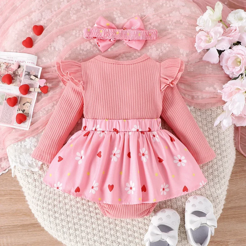 2PCS Spring And Autumn New Style For Girls 0-1 Years Old Sweet And Comfortable Pit Strip Long-Sleeved False Straps Hat Dress