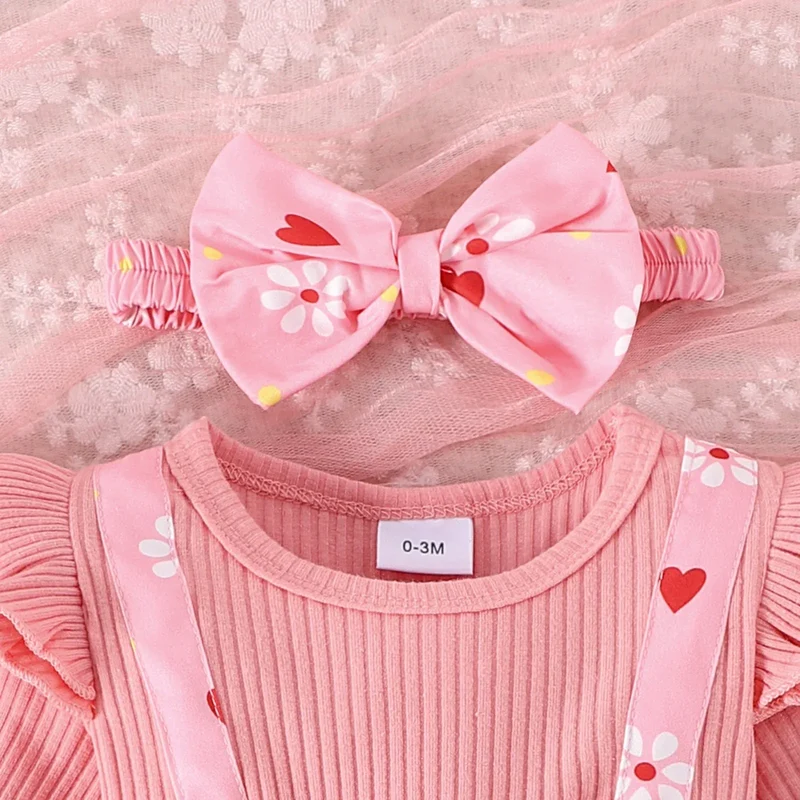 2PCS Spring And Autumn New Style For Girls 0-1 Years Old Sweet And Comfortable Pit Strip Long-Sleeved False Straps Hat Dress
