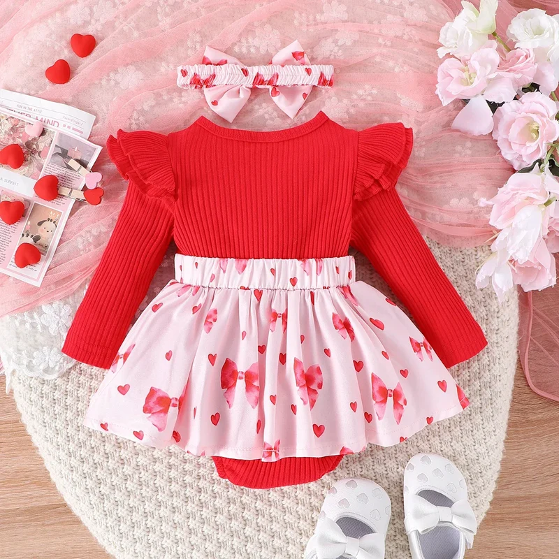 2PCS Spring And Autumn New Style For Girls 0-1 Years Old Sweet And Comfortable Pit Strip Long-Sleeved False Straps Hat Dress