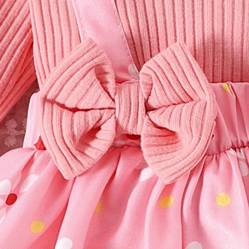 2PCS Spring And Autumn New Style For Girls 0-1 Years Old Sweet And Comfortable Pit Strip Long-Sleeved False Straps Hat Dress