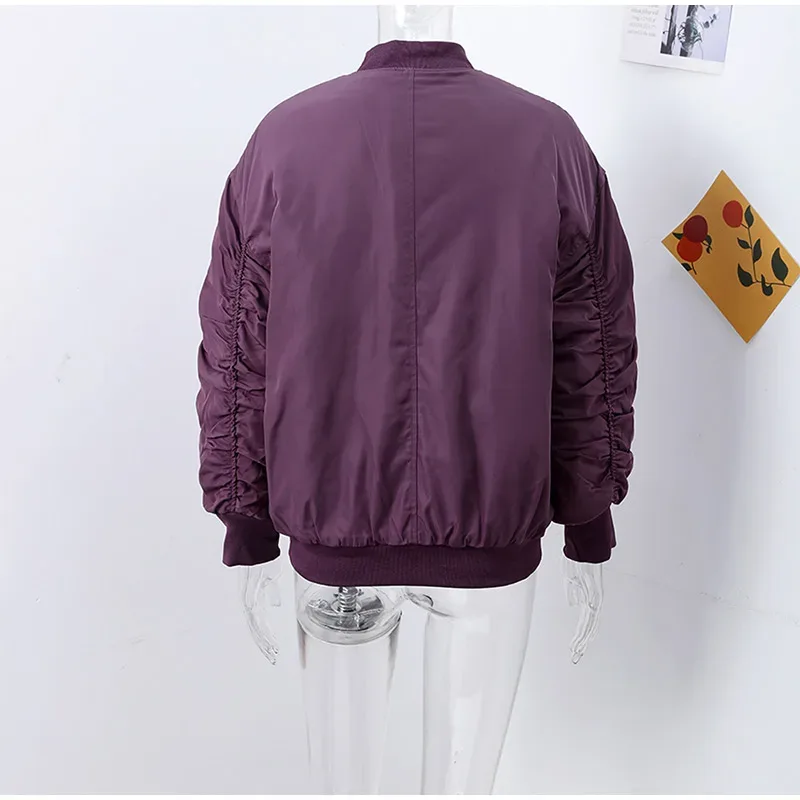Retro Solid Zipper Cotton Jackets Women Casual Loose Bomber Jacket With Oblique Pockets Female Y2k Autumn Chic Street Outwear