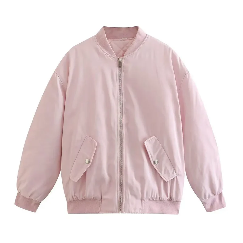 Retro Solid Zipper Cotton Jackets Women Casual Loose Bomber Jacket With Oblique Pockets Female Y2k Autumn Chic Street Outwear