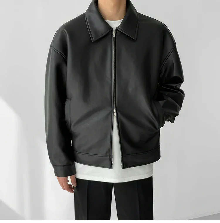 Autumn Black Leather Jacket Men Fashion Oversized Leather Jackets Mens Streetwear Korean Loose Hip-hop Bomber Jacket Men Coat