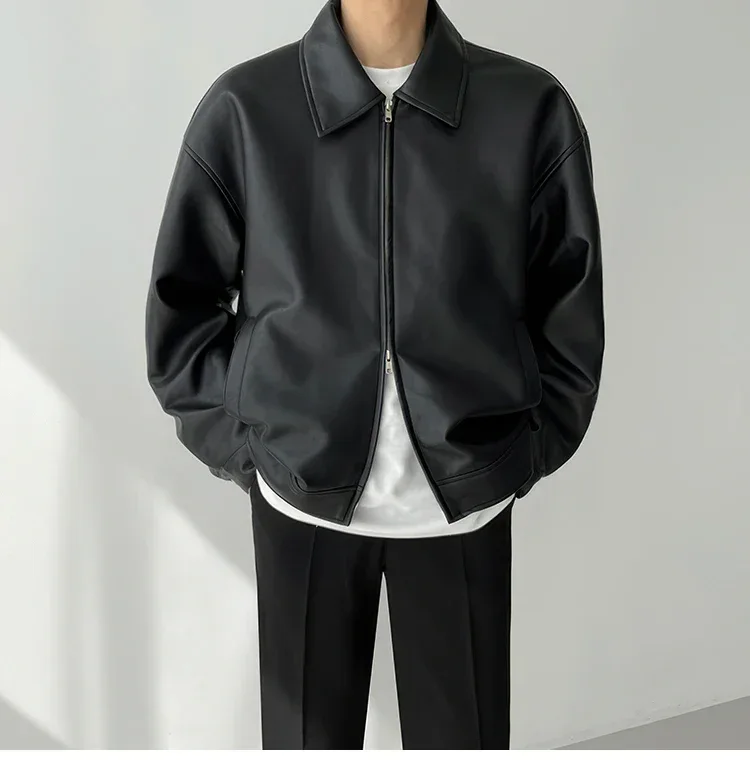 Autumn Black Leather Jacket Men Fashion Oversized Leather Jackets Mens Streetwear Korean Loose Hip-hop Bomber Jacket Men Coat