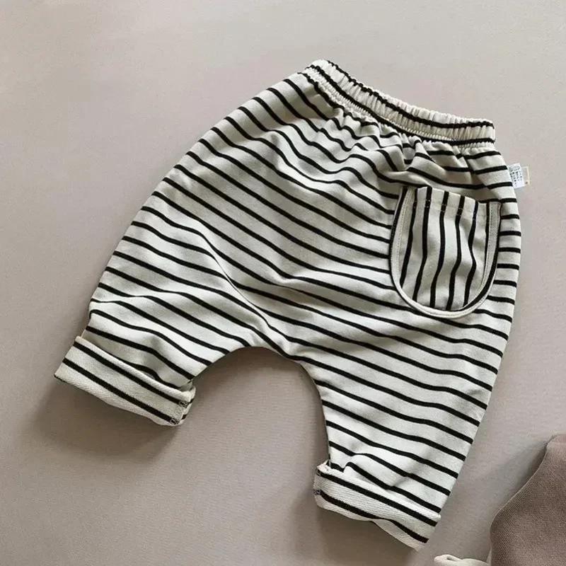2025Spring Autumn New Baby PP Pants 1-5Y Boys Girls Cotton Striped Loose Harem Trousers Toddler Daily Infant Wear Kids Clothing