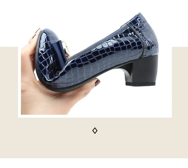 Spring and Autumn Boat Shoes Genuine Leather Soft Sole Mid-Heel Shoes Bow Heels Ladies Women Womens Round Toe Slip-on Women's 42
