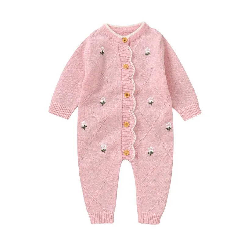 Newborn Baby Rompers Knit Infant Girl Jumpsuit Long Sleeve Autumn Toddler Kid Clothes Fashion Ruffles Embroidered 0-18M Overalls