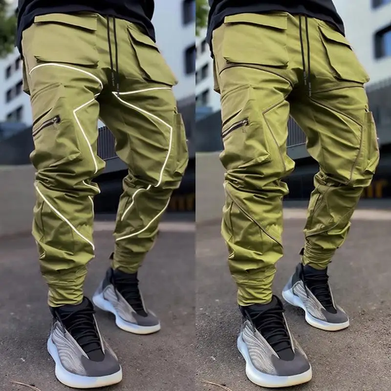 Men Casual Black Cargo Pants Oversize Striped Pocket Sweatpants Gym Sports Fitness Hip Hop Jogger Baggy Trousers Pantalon Hommes