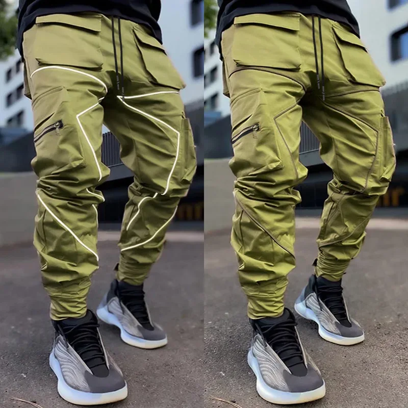 Men Casual Black Cargo Pants Oversize Striped Pocket Sweatpants Gym Sports Fitness Hip Hop Jogger Baggy Trousers Pantalon Hommes