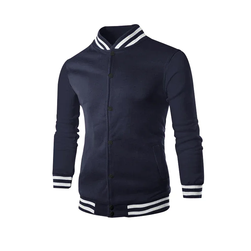 Men's Baseball Jacket with Stand-up Collar Button, Flight Jacket Monochromatic Loose, Casual, American Sports, Autumn and Winter