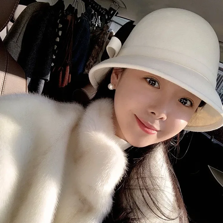 2024 Autumn Spring Fedoras Women Hat Elegant Vintage Bowknot Wool Ladies Hat Dome Felt Wedding Church Jazz Cap Female Bow Bowler