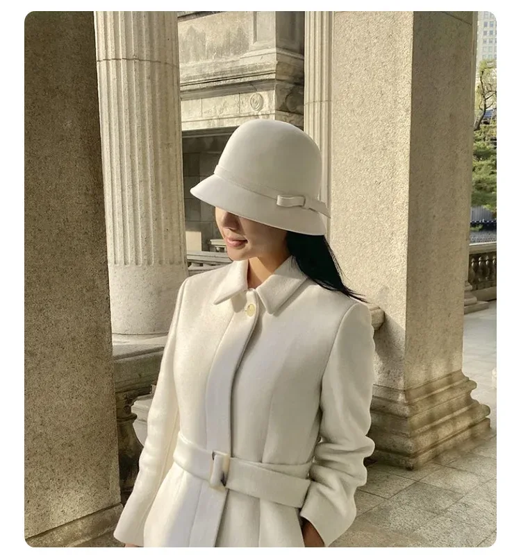 2024 Autumn Spring Fedoras Women Hat Elegant Vintage Bowknot Wool Ladies Hat Dome Felt Wedding Church Jazz Cap Female Bow Bowler