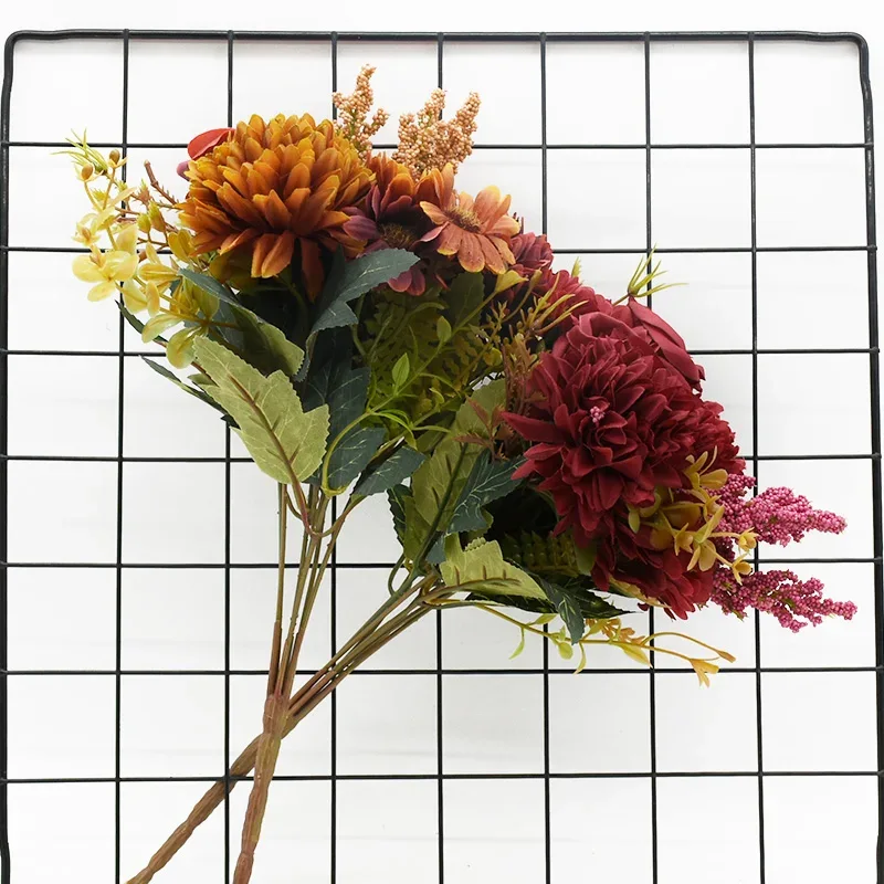 1 Bunch Rose Chrysanthemum Combination Bouquet High Quality Artificial Flowers Home Decor Autumn Decoration Diy Wedding Festival