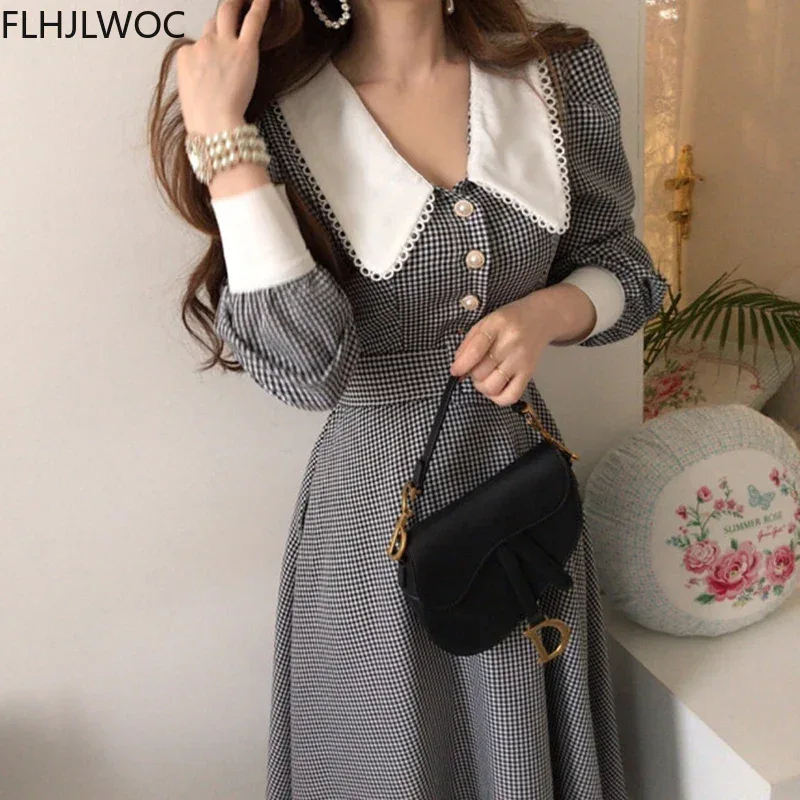 2021 Autumn Spring Basic Belt Plaid Shirt Dress Long Maxi Feminine Vestidos Chic Korea Design Clothes