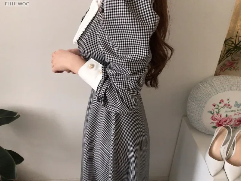 2021 Autumn Spring Basic Belt Plaid Shirt Dress Long Maxi Feminine Vestidos Chic Korea Design Clothes