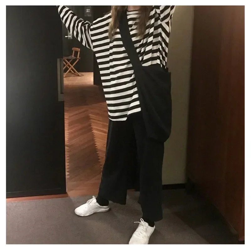spring Autumn Women harajuku Striped Tshirt Long Sleeve O-Neck T-Shirts ulzzang Korean Casual T Shirt Femme black Tops