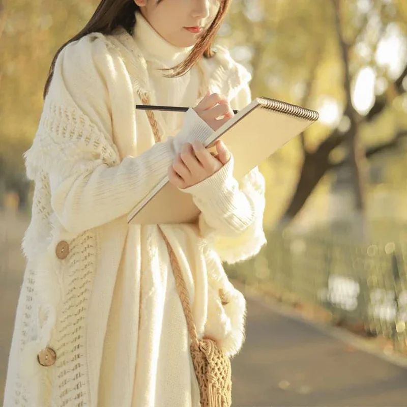 Women Knitted Cape Shawl Wrap Cloak Ethnic Hooded Poncho Hoody Jumper Sweater Tassels Dropshipping