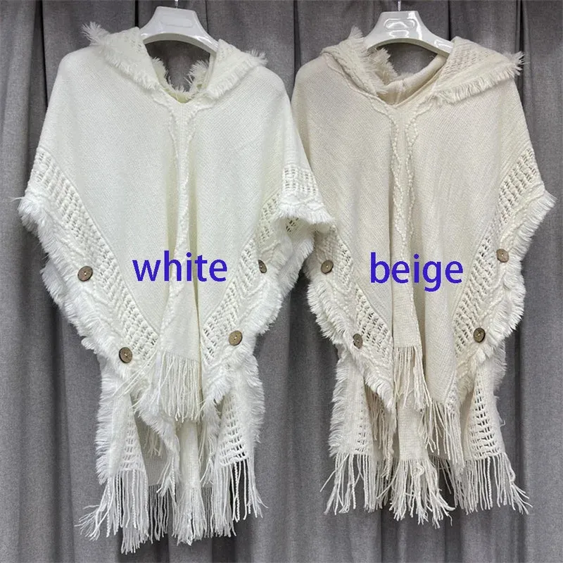 Women Knitted Cape Shawl Wrap Cloak Ethnic Hooded Poncho Hoody Jumper Sweater Tassels Dropshipping