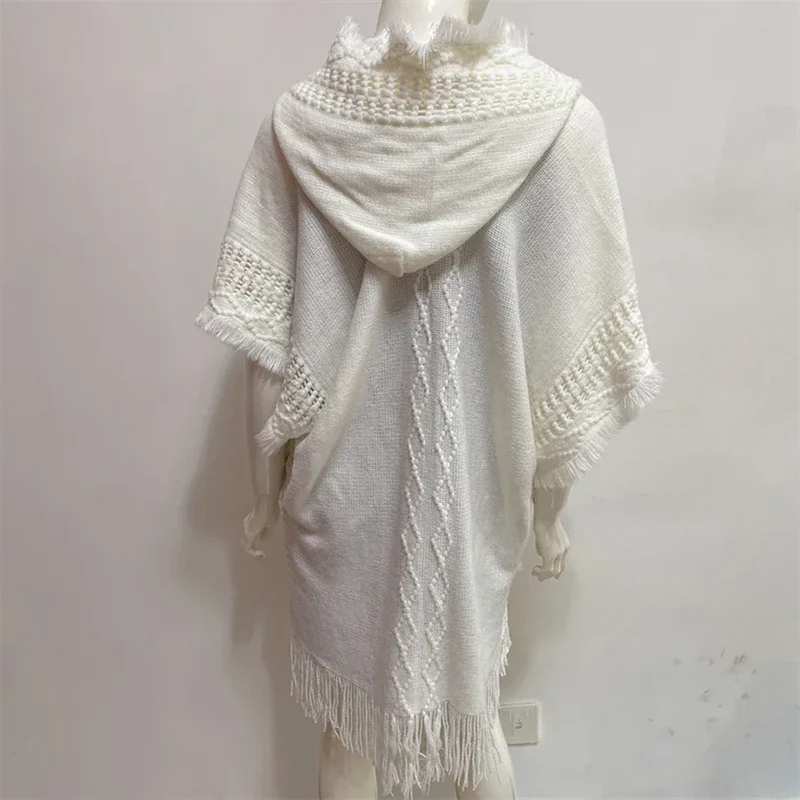 Women Knitted Cape Shawl Wrap Cloak Ethnic Hooded Poncho Hoody Jumper Sweater Tassels Dropshipping