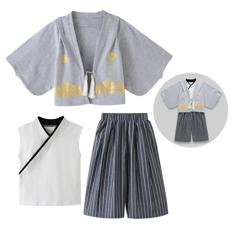 Boys' Kimono Set Traditional Jinbei Kimono For Weddings Graduations Cherry And Autumn Festivals Boys Winter Outfit