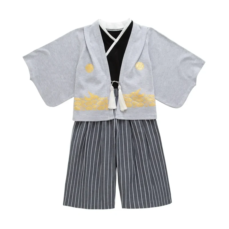 Boys' Kimono Set Traditional Jinbei Kimono For Weddings Graduations Cherry And Autumn Festivals Boys Winter Outfit