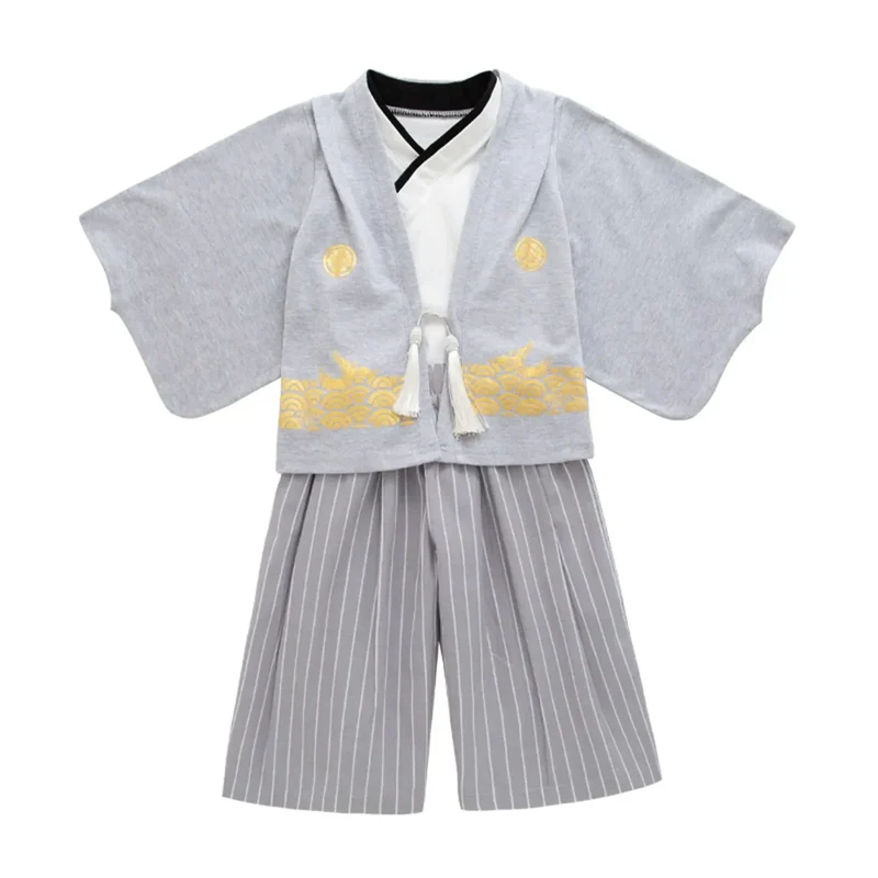 Boys' Kimono Set Traditional Jinbei Kimono For Weddings Graduations Cherry And Autumn Festivals Boys Winter Outfit